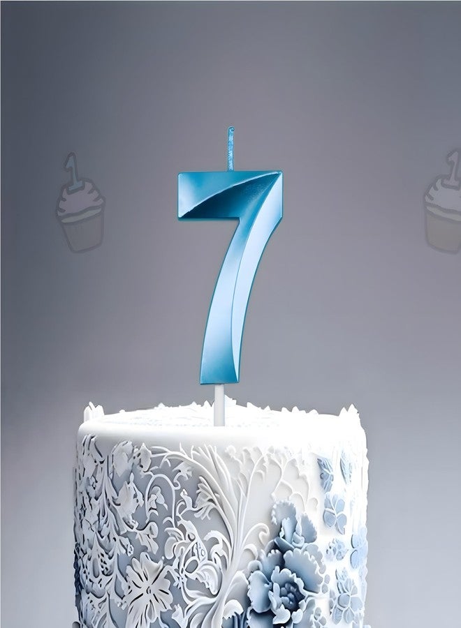 Juzfun Birthday Number Candles 7 Cake Topper Decoration Seventh Year Wedding Anniversary Party Metallic Blue Colour Size : Width 3.5 x Height 5 CM - Image 3